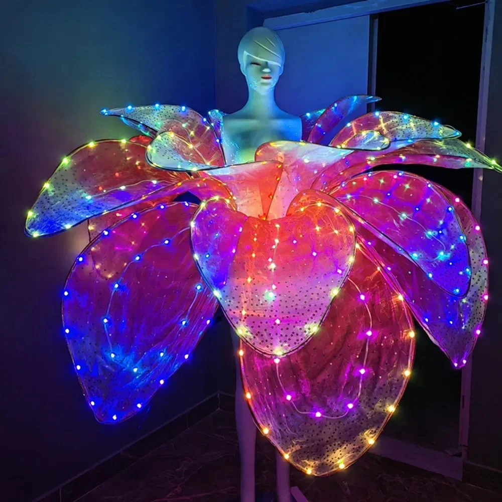 LED Colorful Dress Opening Flower Dress Lumilous Blossom Petal Skirt Dancing Event Performance Prop.