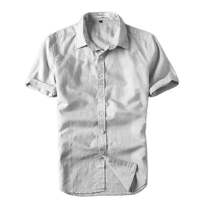 Cotton Linen Shirts For Men Casual Short Sleeve Tops Oversize Solid White Turn-Down Collar Tee Male Summer Vacation Clothing