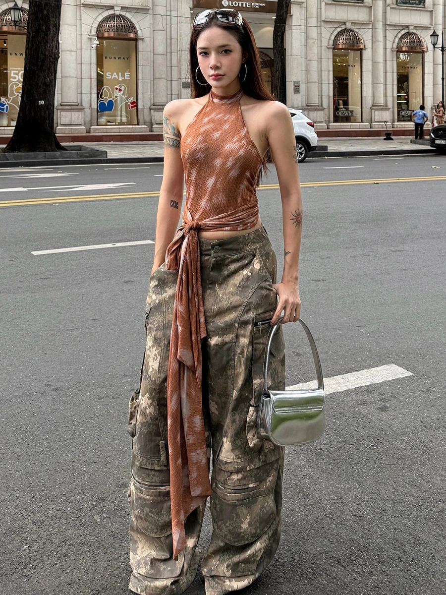 Weird Puss American Street Sle oulder Bared Ne Chaleco colgante Mujer Slim Fit Versátil Picante Chica Top Ropa casual