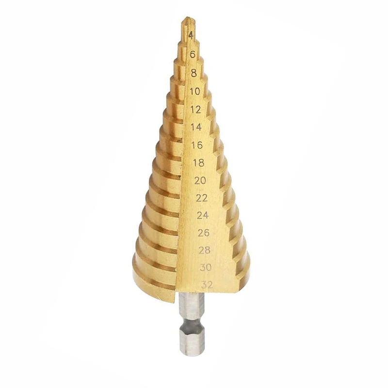 1-4pcs 4-32mm HSS Titanium Coated Metal Hex Core Drill Bits High Speed Steel Step Drill Bit Set Cone Hole Wood Cutter Taper