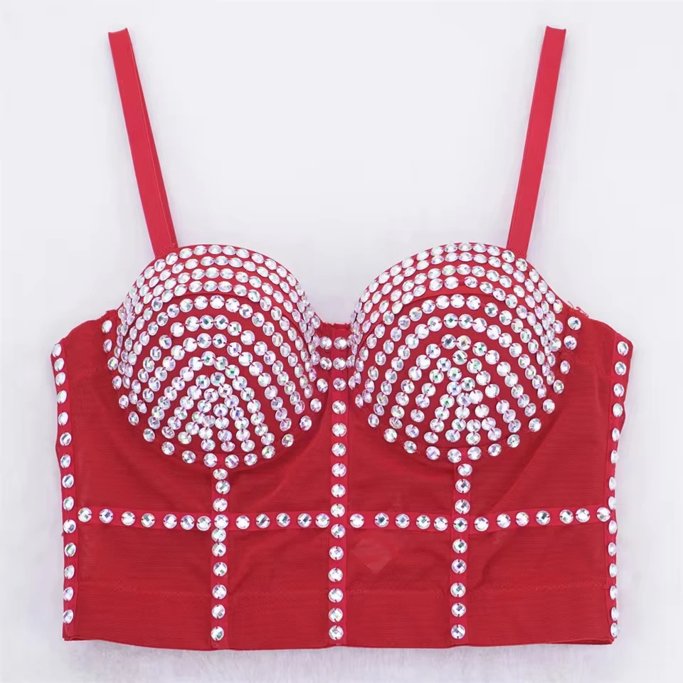 New Ab Color Sling Beaded Corset Thin Cup Sequins Gathered Clothes Nightclub Outside Wear Bustier Spicy Girl Mecha Suit