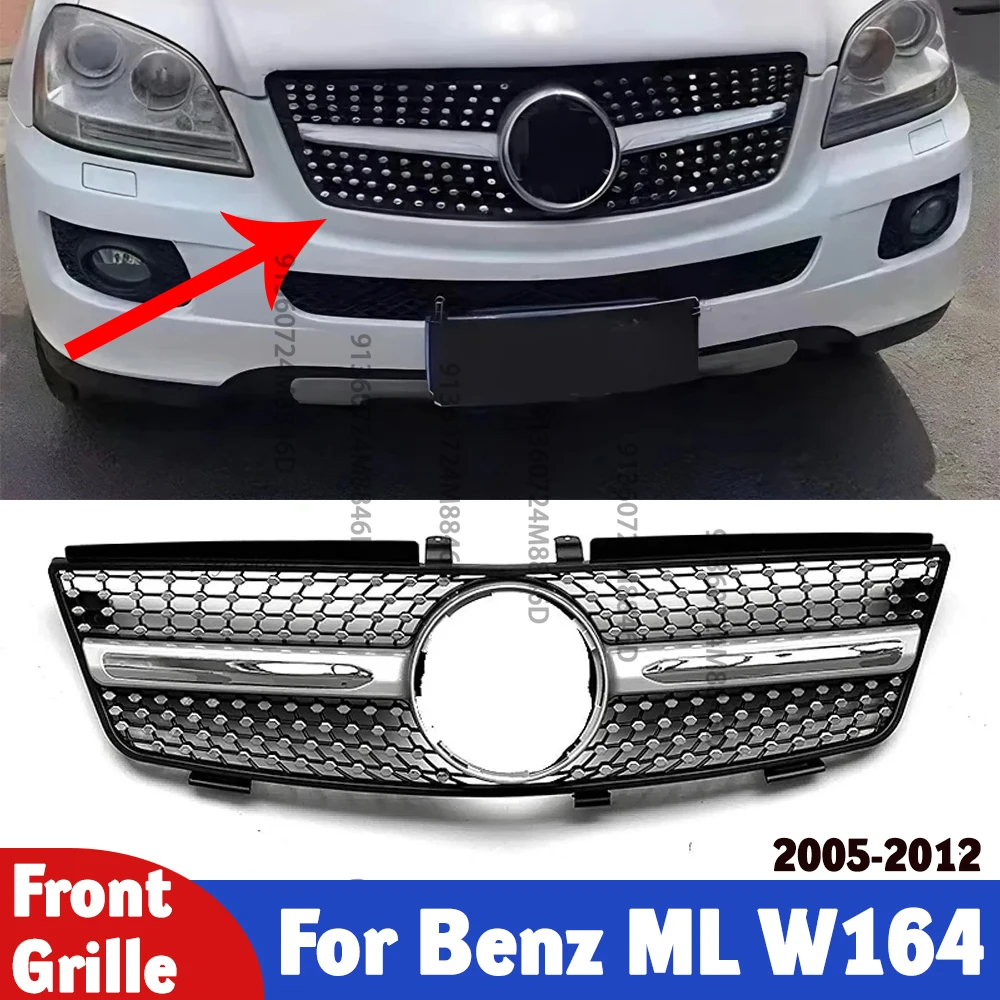 

Сменная передняя решетка для Mercedes-Benz M-Class ML-Class W164 2005-2011 гг., глянцевая черная ромбовидная решетка в стиле GT