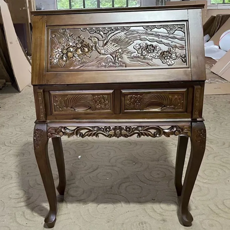 All solid wood Chinese home desk dressing  cabinet American European style multi-purpose table carved  dresser