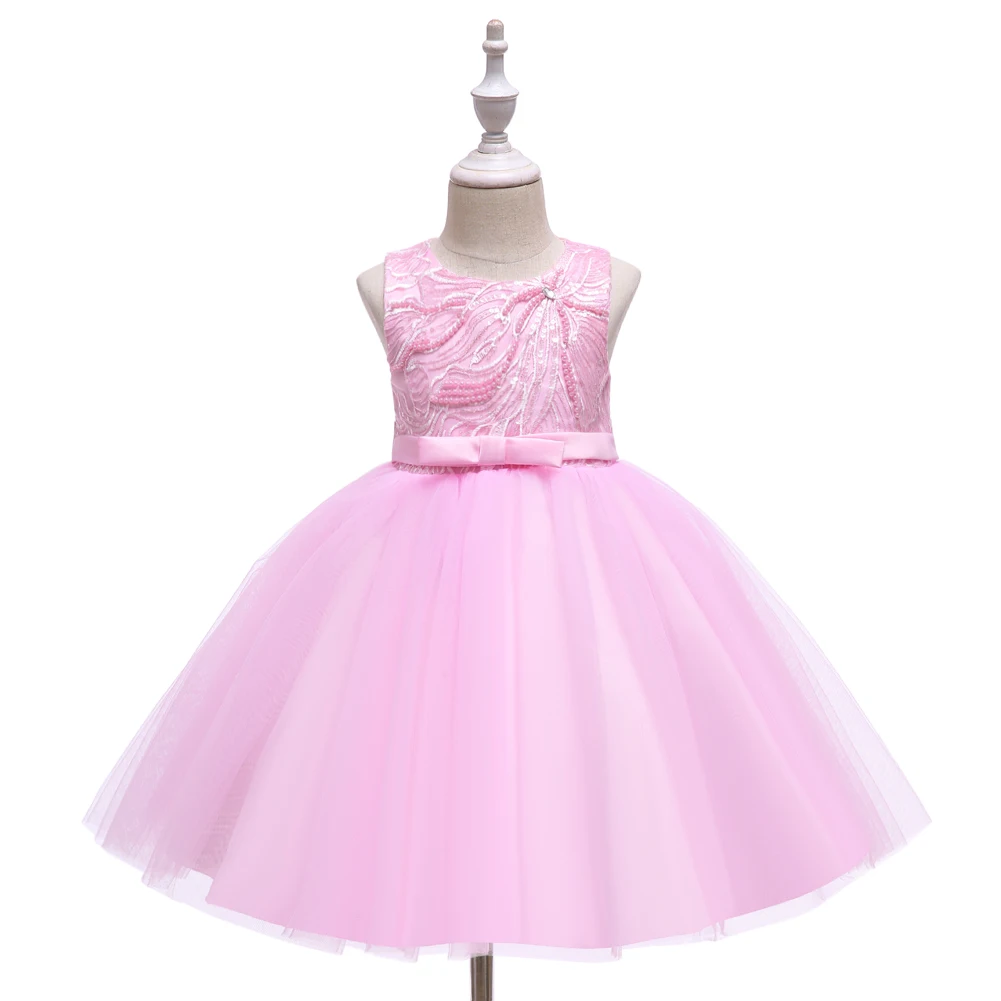 4 Colors Children Dress Ball Gown Sleeveless Sequined Princess Baby Girl Party Vestidos Red Pink