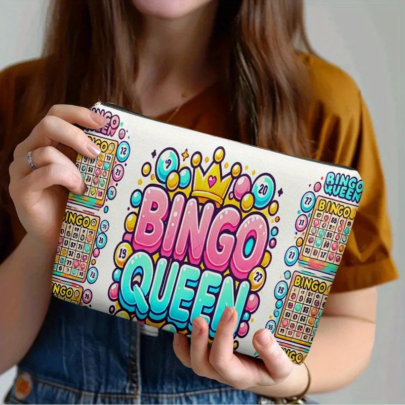 1 Makeup Bag Bingo Game Queen Stylish And Lightweight Design With Zipper Perfect For Travel And Daily Use As A Toiletry Bag -