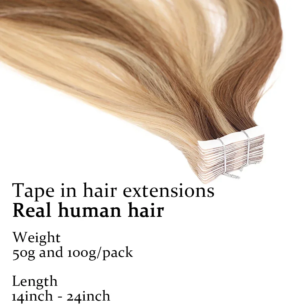 Tape In 100% Real Remy Human Hair Brazilian Human Hair Straight Extensions Skin Weft Adhesive Glue On Salon Quality for Woman