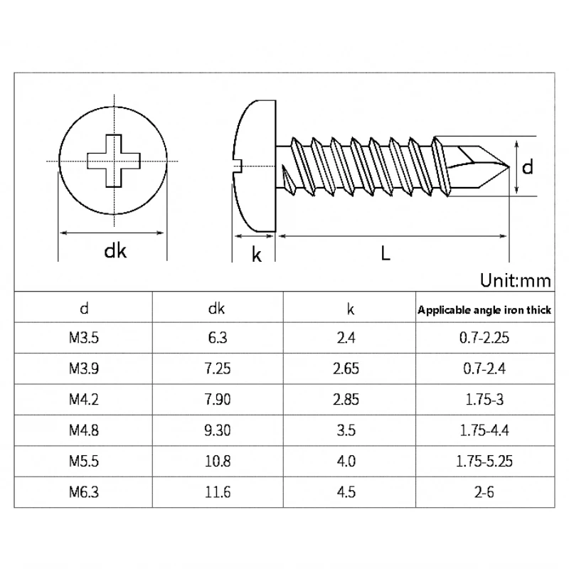 Zinc Plated Carbon Steel Pan Head Phillips Self Drilling Screws M3.5 M3.9 M4.2 M4.8 Tek Screws for Sheet Metal Roofing Fence DIY