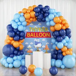 114pcs blue and orange latex balloon arch set for birthdays, weddings, gender reveal, bachelorette party, family reunion