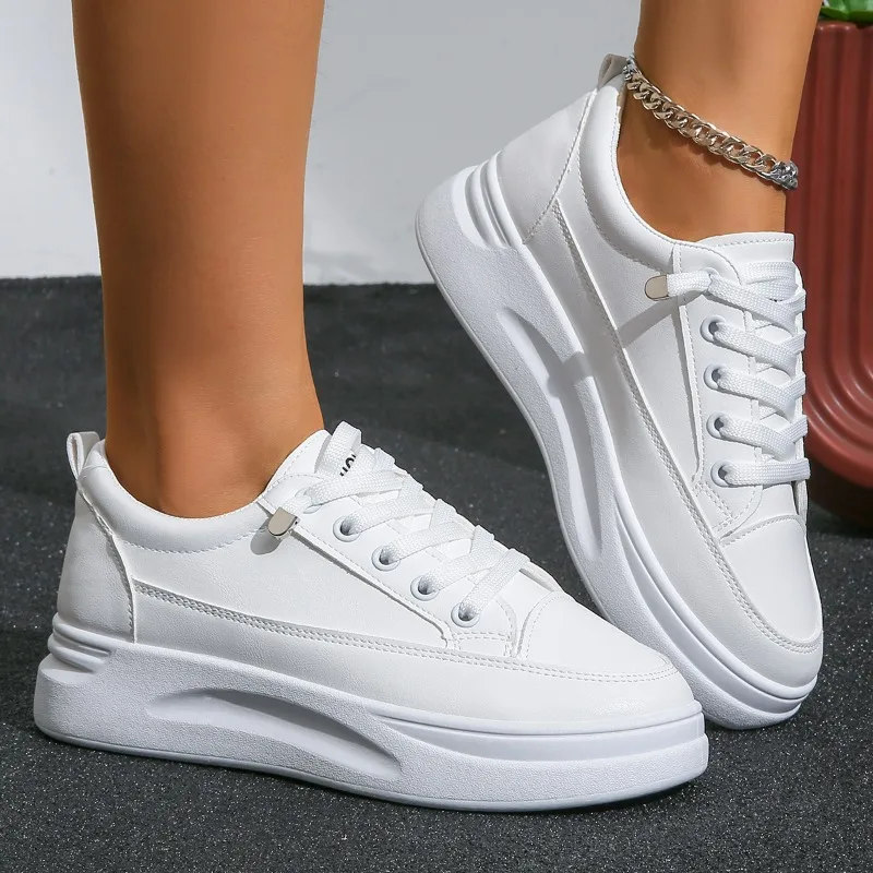 

Women's Shoes Platform Sneakers Fashion Outdoor White Casual Shoes Pu Leather Breathable Vulcanized Shoes Slip on Non-slip Flats
