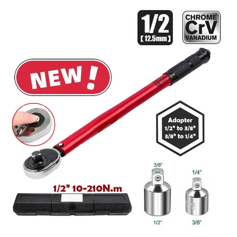 10-210N.m Torque Wrench 1/2 Precise Reversible Ratchet Torques Key Professional Bicycle Motorcycle Car Automotive Tool