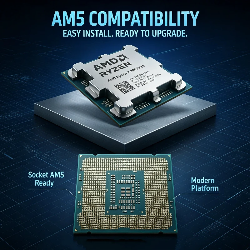 AMD Ryzen7 9800X3D 4.7GHz High Clock Speed Gaming Processor 8‑Core 16‑Thread 96M L3 Cache 4NM Socket AM5 DDR5 120W Without Coole
