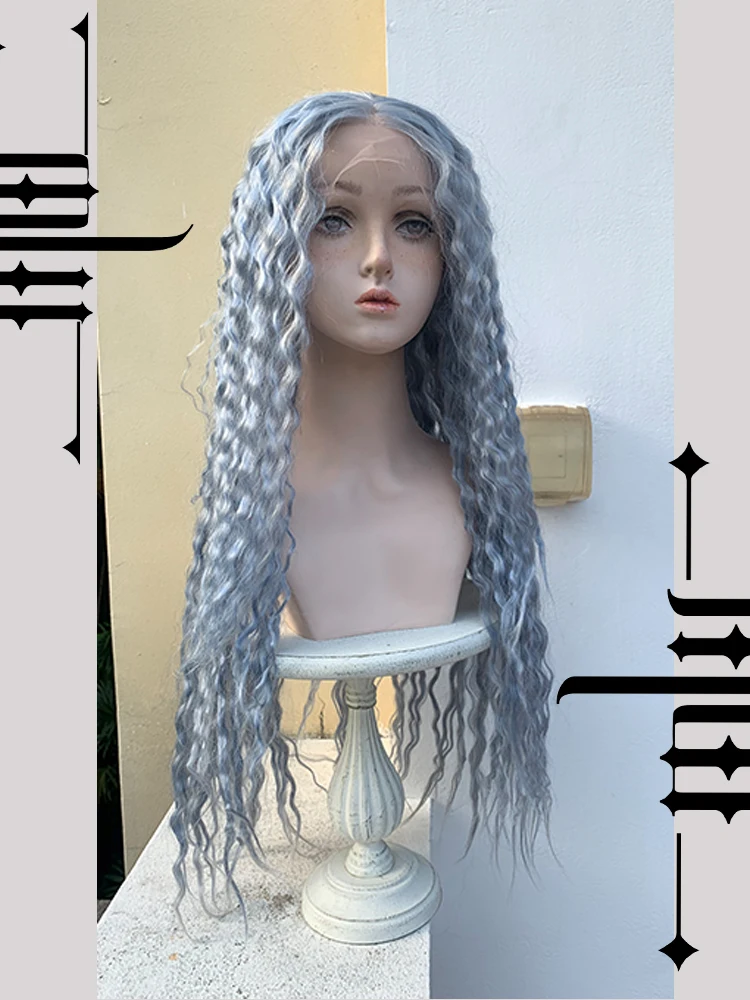 Long Curly Hair Blue Fashion Women's Wig Realistic Wigs