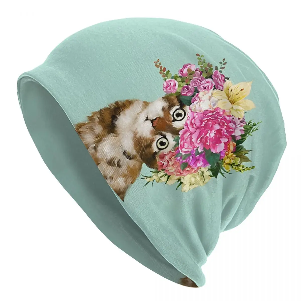 Flower Crown Baby Cat In Green Bath Mat Spring Autumn Soft Hats Bonnet Sport Pullover Breathable Fitness Turban Warm Running