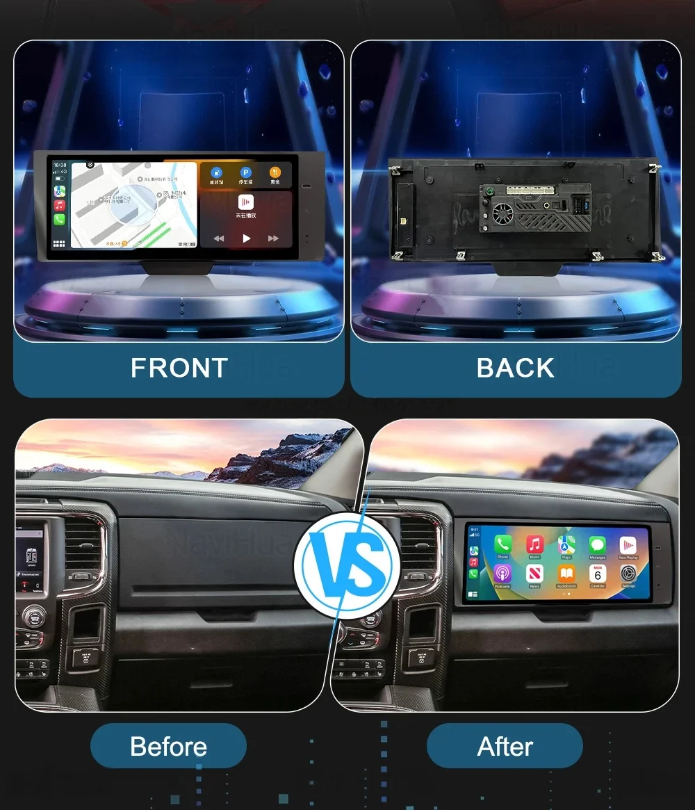 Android Auto Carplay For Dodge Ram 1500 2500 3500 2014-2018 Co-pilot Multimedia Player Passenger Car Radio GPS Map Navigation TV