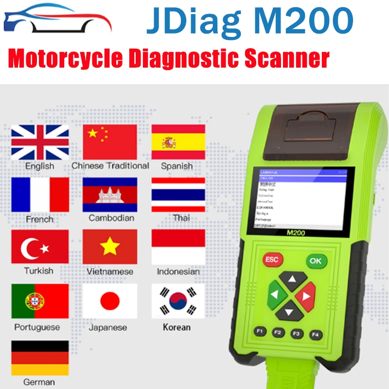 JDiag M200 Motorcycle Diagnostic Scanner for Honda Yamaha BM W Kawasaki Battery Tester Motors OBD2 Error Code Reader Repair Tool