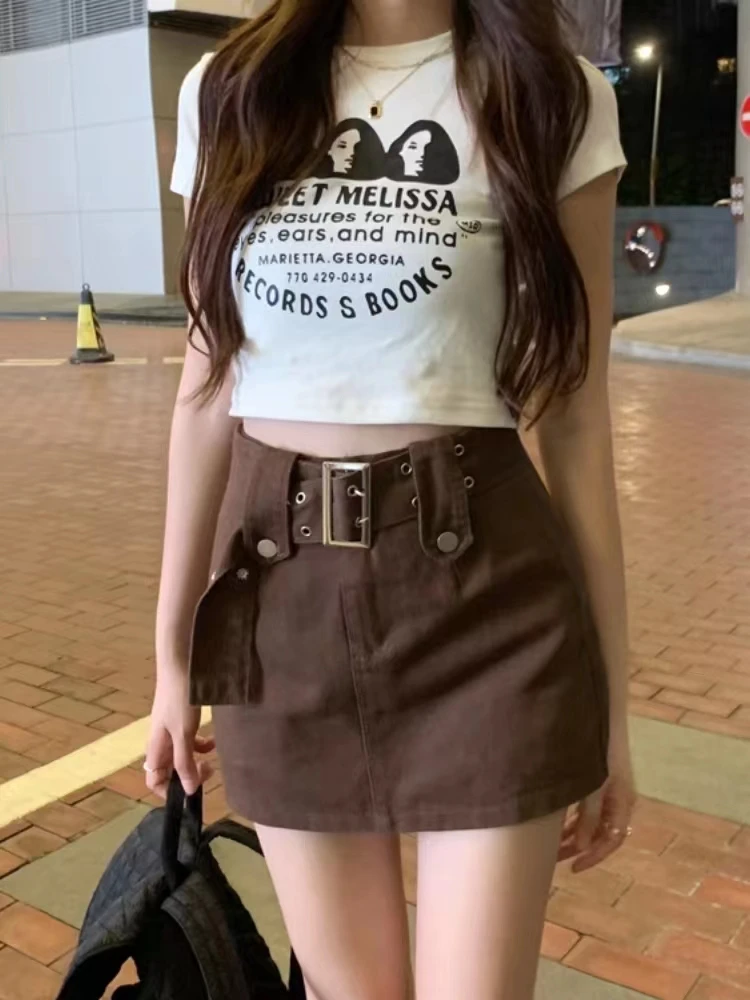 plus Size Women's Vintage American Denim  Skirt High Waist Bodycon Slimming A-Line Short Skirt Pants for Young Women