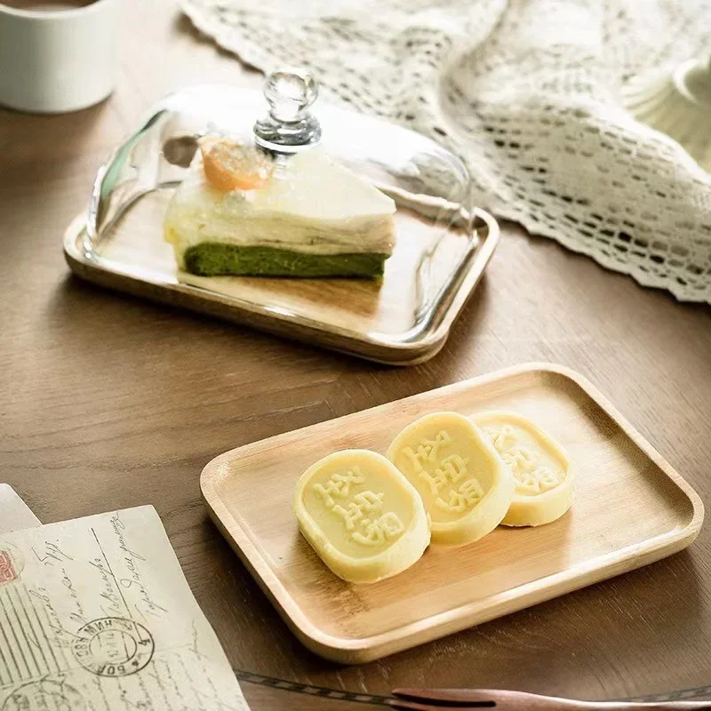 

Vintage Butter Dish with Clear Glass Dome, Cake Plate, Natural Wood Dessert Tray, Ceramic Serving Platter, Rustic Kitchen Decor