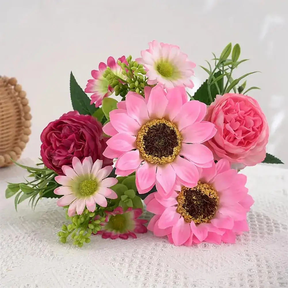 

Fresh-cut Flower Replica Artificial Sunflower Stem Bouquet Realistic Silk Peony Wildflower Arrangement Bridal Wedding