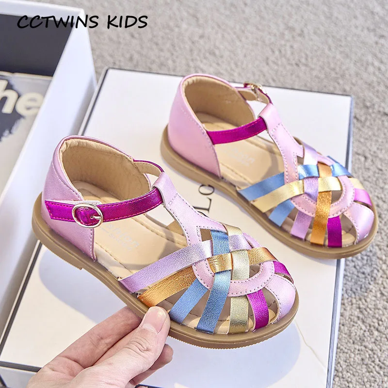 Girls Sandals Summer Kids Fashion Brand Princess Party Dress Rome Shoes Toddler Children Beach Flats Weave Colorful Soft Sole