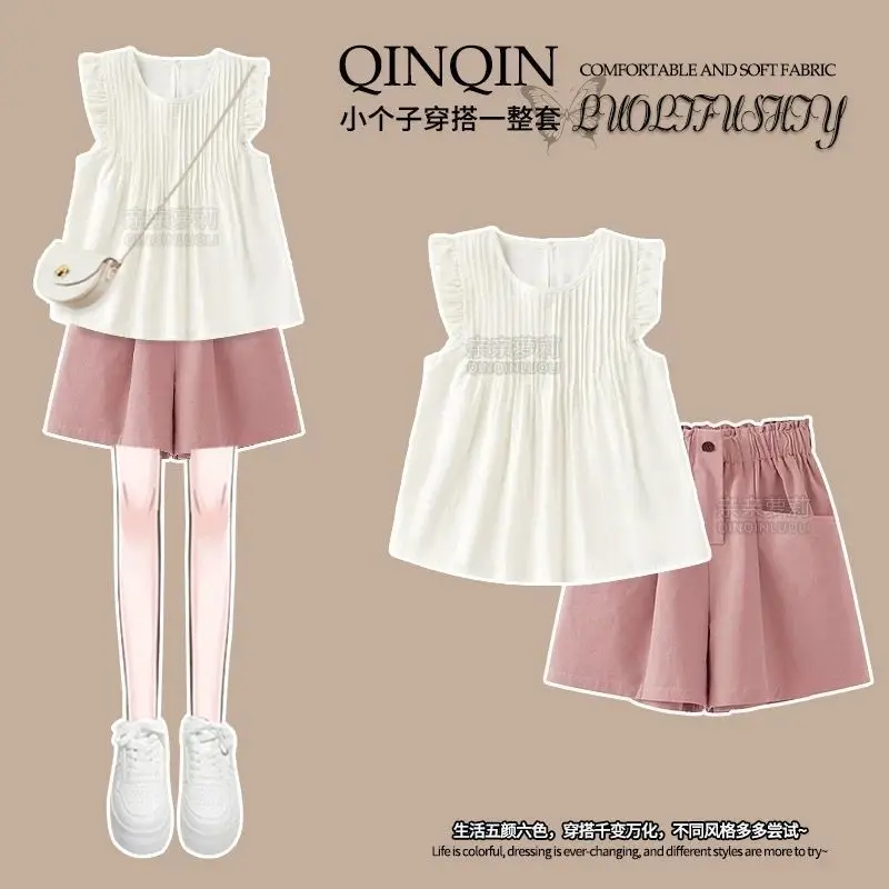 

Girls Suit2026New summer outfit for older girls, stylish and made of pure cottonTT-shirt and Shorts Two-Piece Set