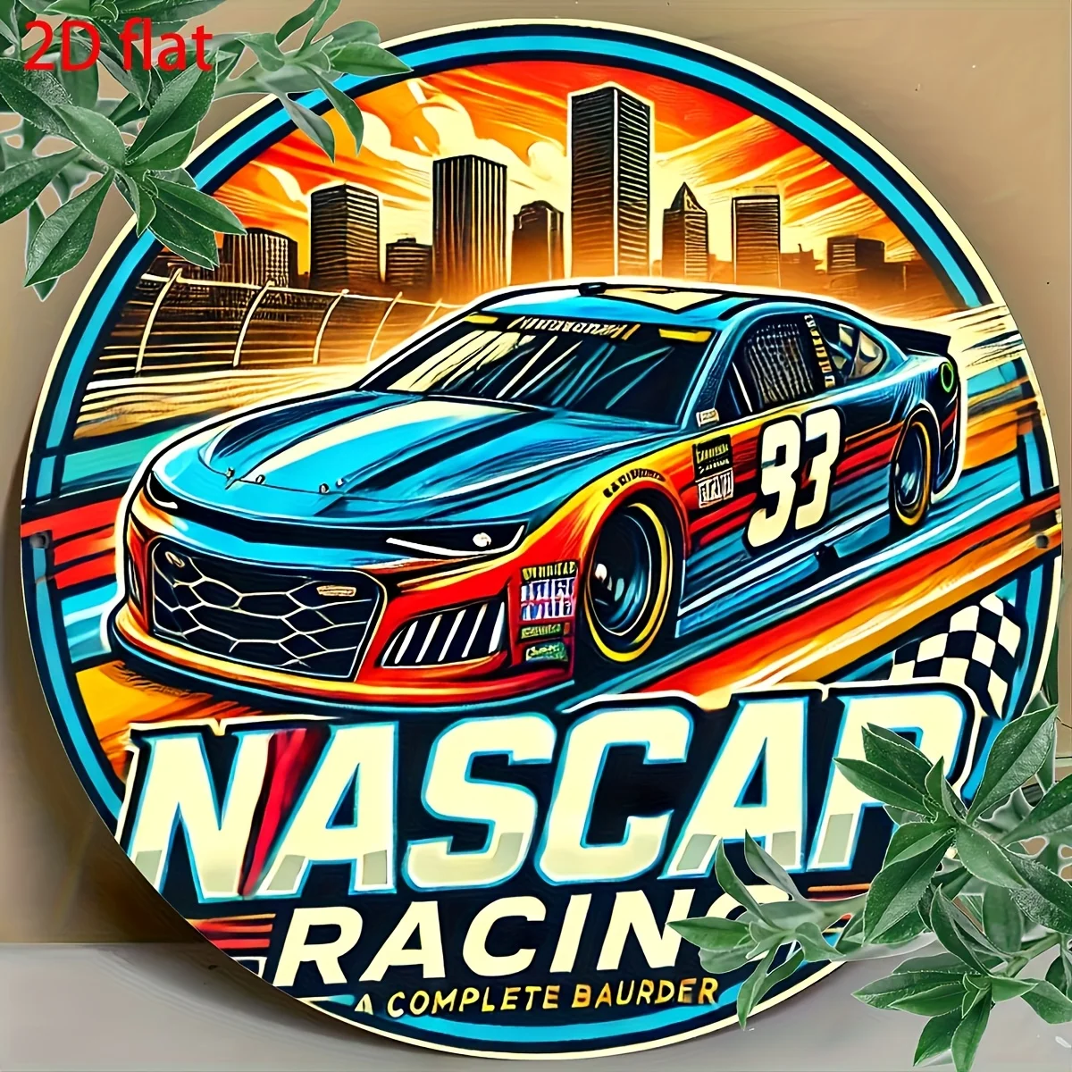 Letrero de aluminio de carreras NASCAR Vintage plano 2D, resistente al agua, resistente al calor y al frío, arte de pared redondo duradero para decoración festiva