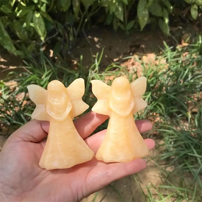 

Natural Orange Calcite Fairy Carving Healing Gemstone Animal Figurines Reiki Stone Lucky Decoration Gift 1pcs