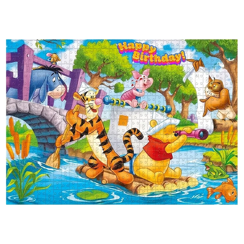 Puzzle tigrou, porcelet et Bourriquet, scène de forêt de Winnie-the-Pooh avec signe joyeux anniversaire, carton épais Irregul, 1000 pièces