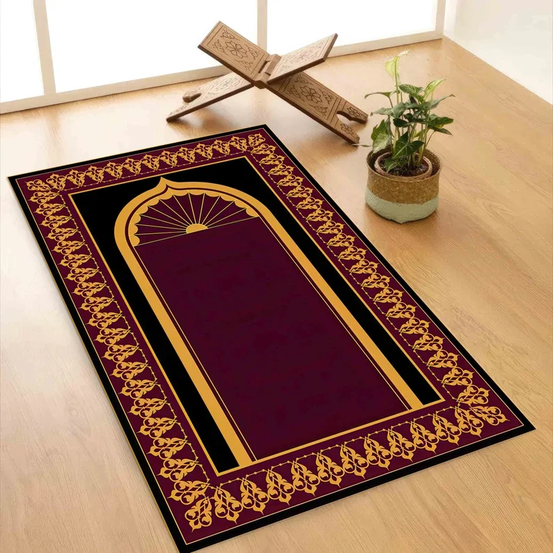 Roter islamischer Gebetsteppich, maschinenwaschbar, spirituelles Geschenk, Kreuzsymbol, Gebetsteppich, christliches Gebetstegbuch, Ave Christus Rex-Dekor