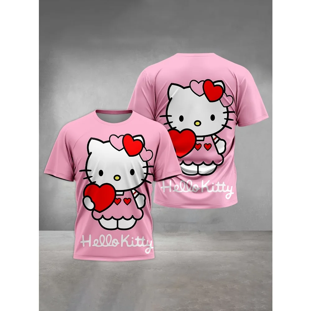 

Fashion Women's Sweet and Lovely T-Shirt 2025 Women's Hello Kitty Cute Printed Short Sleeved T-shirt Womens Y2k Clothes