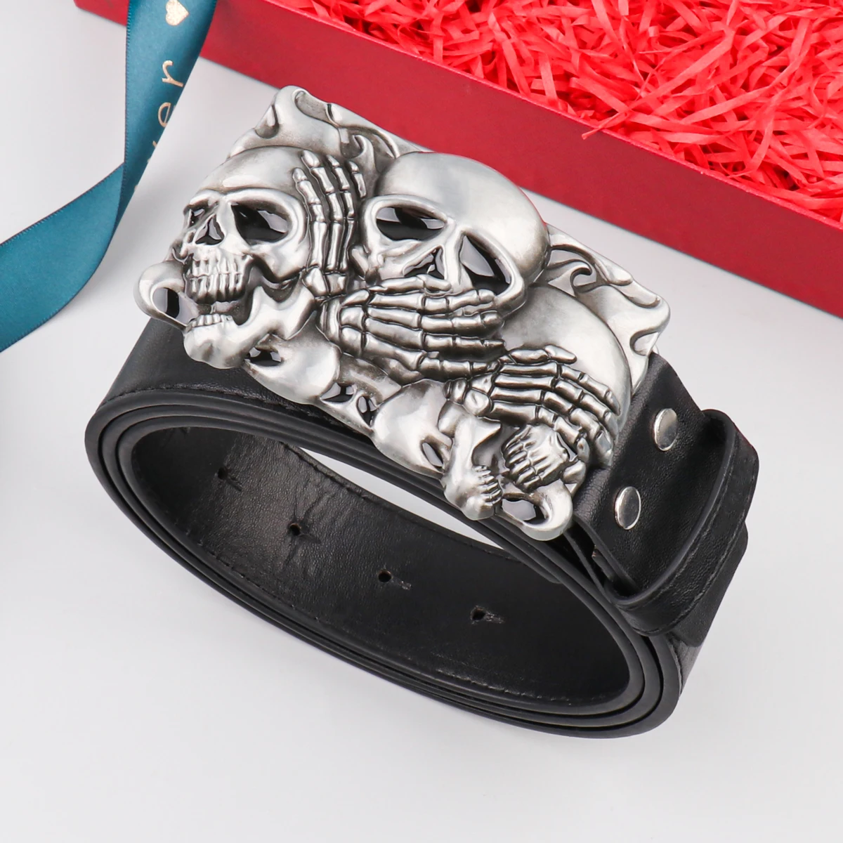 Western Cowboy PU Leather Belt - Men Waist Strap Bull Decoration Floral Engraved for Jeans