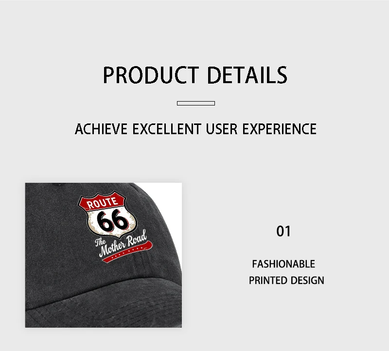 Vintage Route 66 „The Mother Road“-Baseballkappe mit Aufdruck, verstellbar, Unisex, Biker-Reise-Sonnenhut – Detail 8