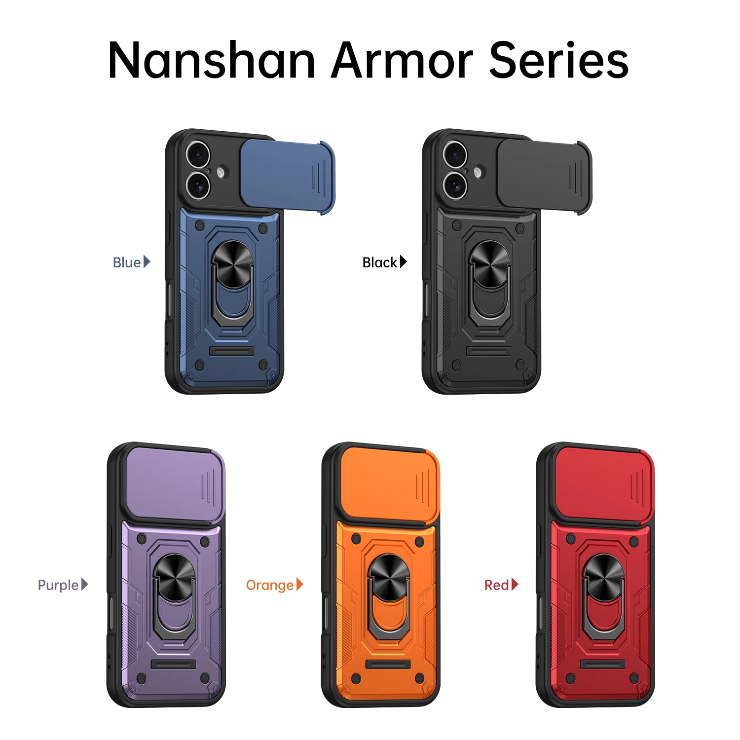 Nanshan Armor Stoßfeste Hülle mit Magnetring-Ständer für iPhone 17 Pro Max 16 Pro Max mit Schiebe-Kameraschutz und Rückabdeckung – Detail 10