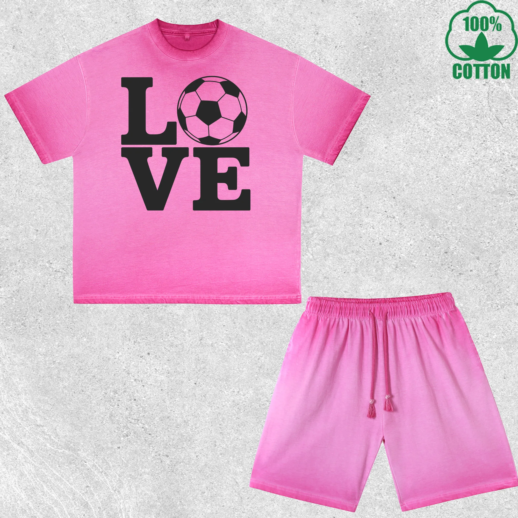 

Love Soccer Printed Dirty Wash T-Shirt Shorts Set Multicolor Combo Loose Trendy Fashionable 100%Cotton Short Value Pack