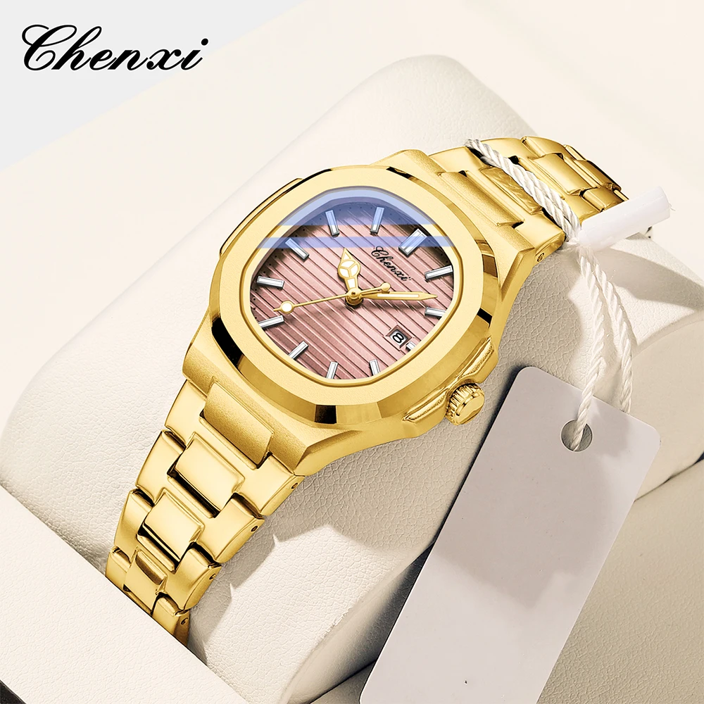 CHENXI Quartz Watches For Women Fashion Gold Women's Wristwatches Luminous Waterproof Calendar Woman Watch