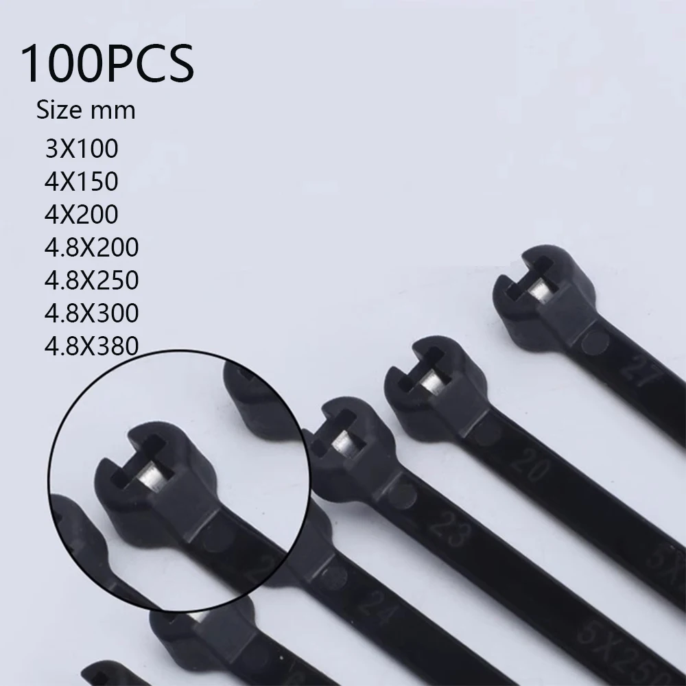 

100 PCS Rope Ties Nylon Self-Locking Ties Bundling Tape Black Durable Anti-Corrosion and Anti-Freeze High Toughness Bundling
