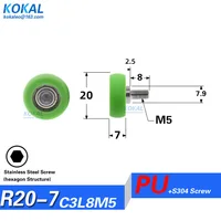 [PUR0520-7]1PCS 625zz 625 low niose sliding window door upper roller wheel coated with PVC TPU soft rubber bearing wheel 5X20X7 5