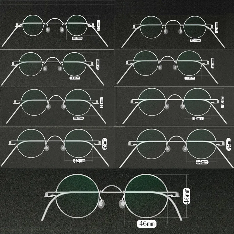 Montura de gafas sin tornillos circular personalizada hecha a mano Retro para hombres y mujeres con diámetro de 30.32.34.36.38.40.42.44 gafas de metal