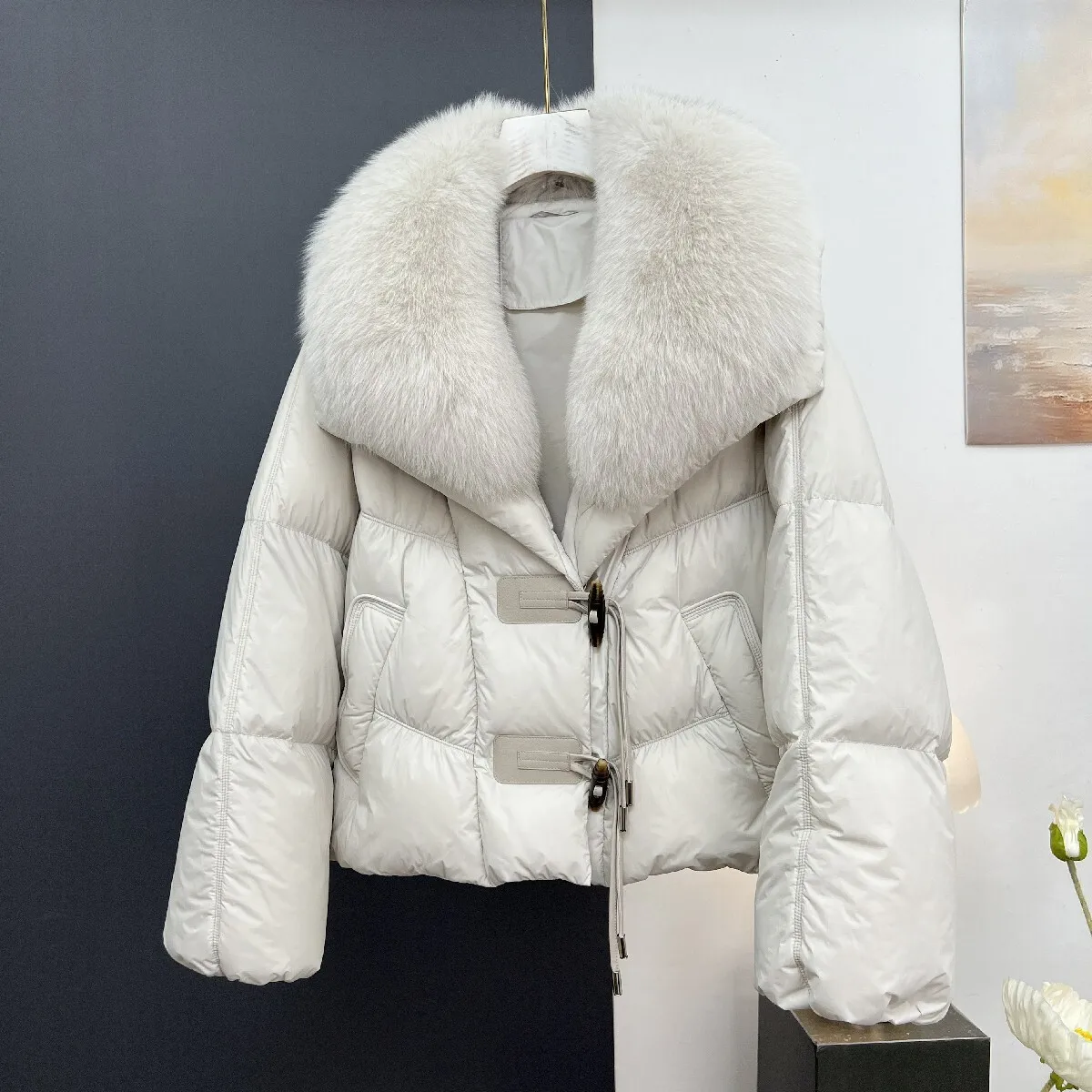 Winter Clothing New Haining True Fur Fur Collar Goose Down Coat Fur Coat Women's Short Style Thick Puff Young