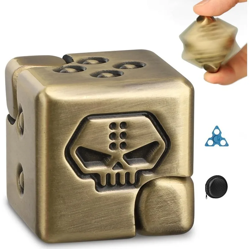 Metal Fidget Spinner Skull Dice Board Game Mini Square Magnetic Toy Work Study Decompression Tool Desk Decorations Kid Adult Toy