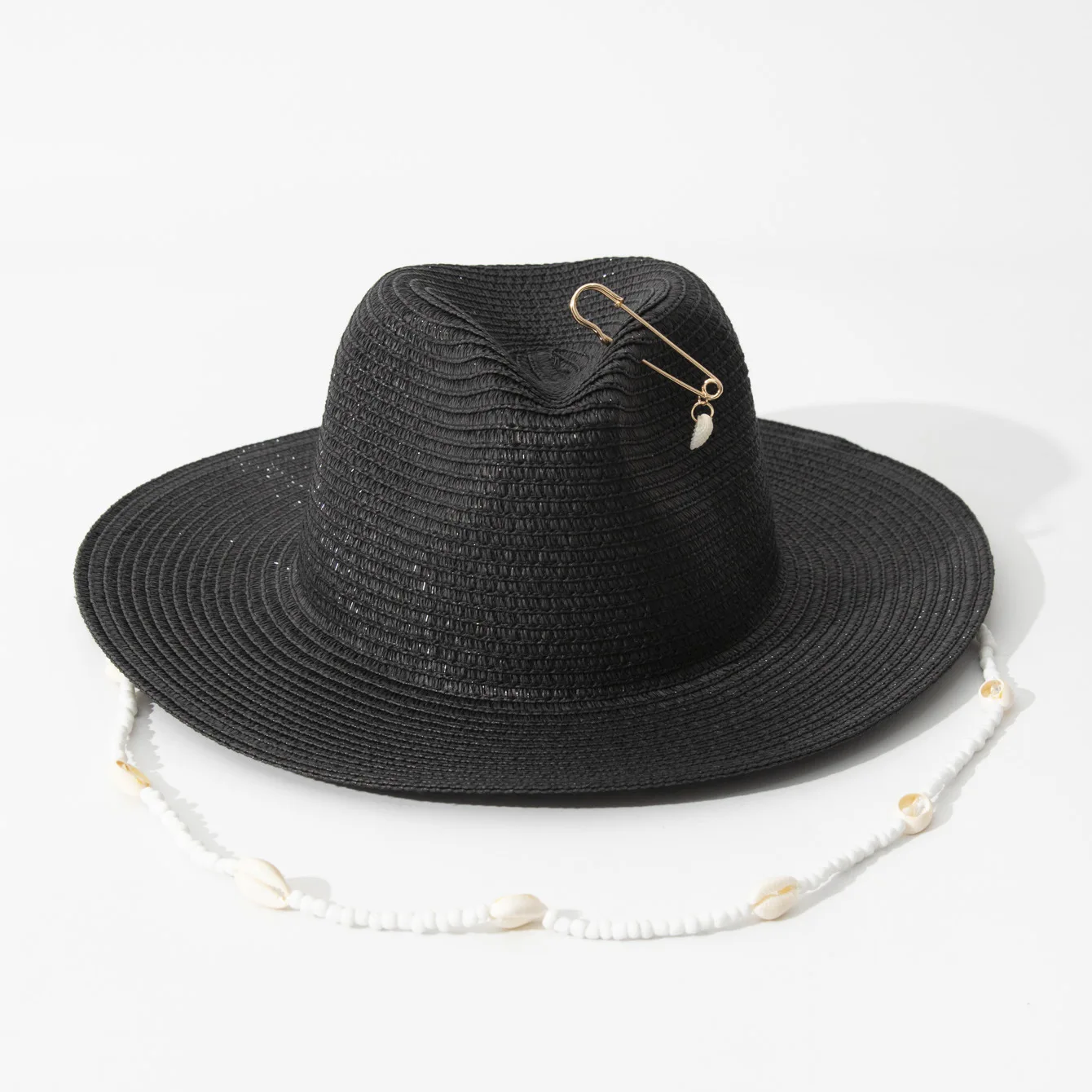 Shell Necklace Decor Straw Beach Hat, Shell Conch Sun Protection Cap, Summer Hat