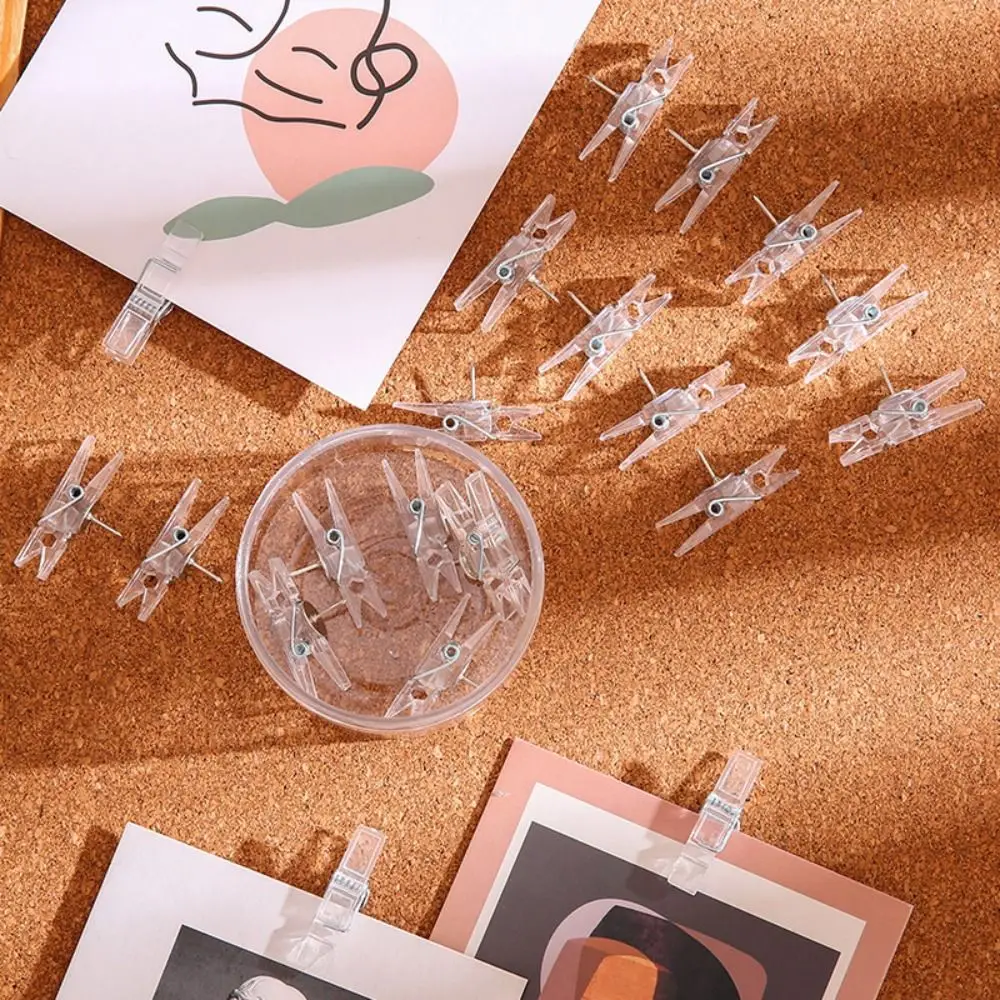 20Pcs/Box Portable Mini Transparent Clip Push Pins Creative DIY Thumb Tacks Reusable with Box Decorative Studs Photo Wall Decor