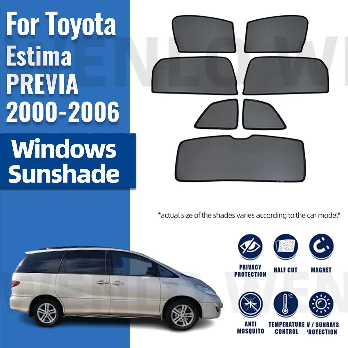 

For Toyota Estima PREVIA 2000-2004 2005 2006 Car Sunshade Magnetic Front Windshield Curtain Rear Side Window Sun Shade Visor