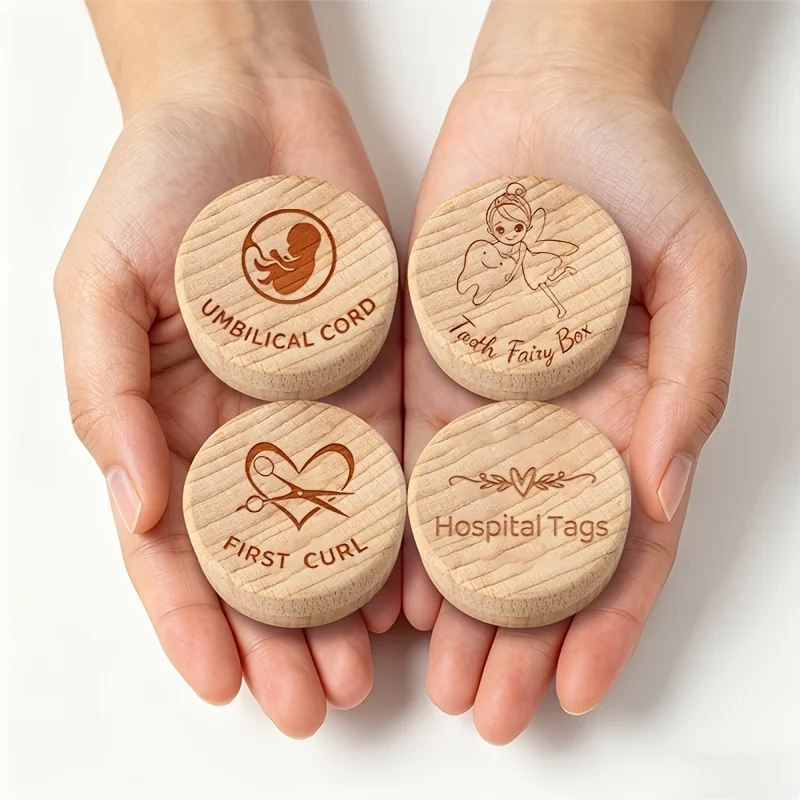4PCS Wooden Storage Box Infant Deciduous Teeth First Haircut Memorial Heart Motif Newborns Preserve Cherished Milestones Early