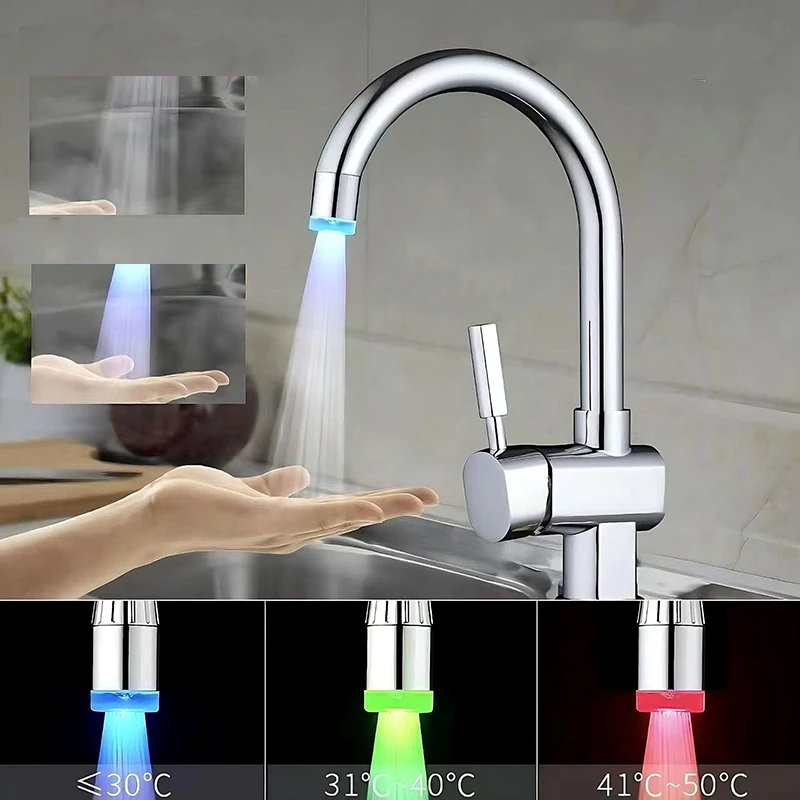 

LED Temperature Control, Temperature Sensing, Three Color Color Changing Faucet, Water Spout, Home Kitchen And Bathroom D4