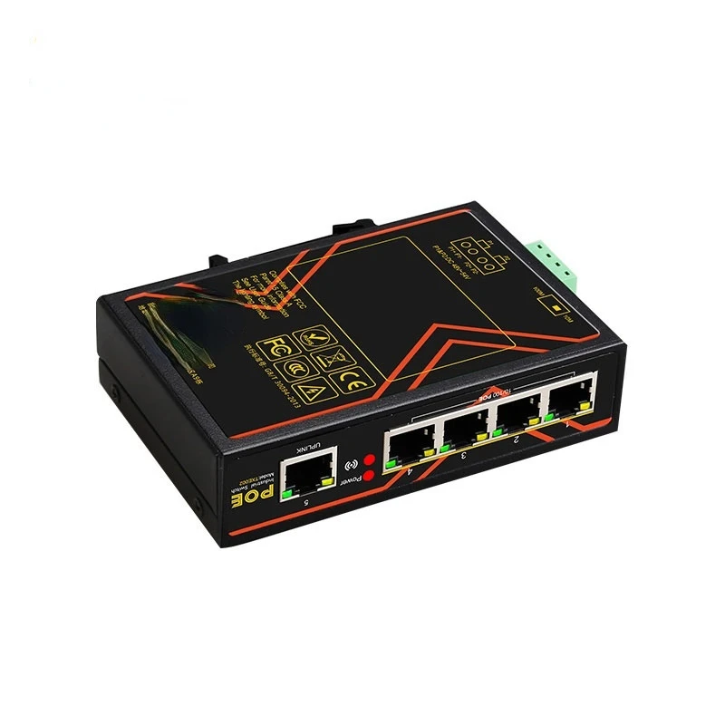 5 portas poe switch 10/100mbps de grau industrial interruptor rápido ethernet trilho din tipo interruptor de rede 48v 65w