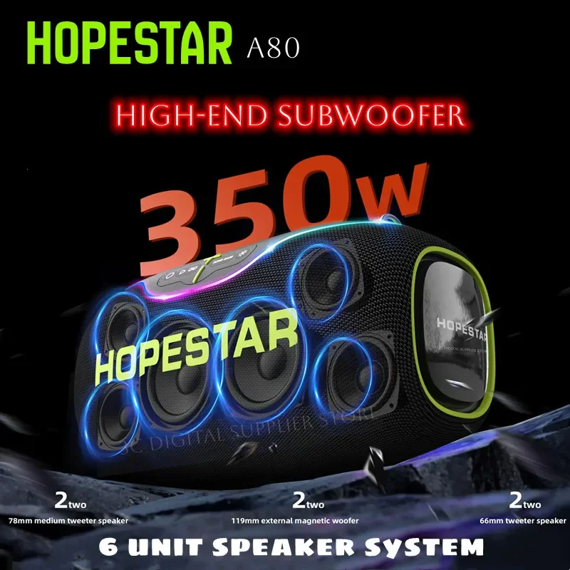 Hopestar A80 Speaker Bluetooth Portabel Daya 350W IPX6 Tahan Air Kualitas Tinggi Enam Speaker Subwoofer Mendukung LED TF AUX TWS