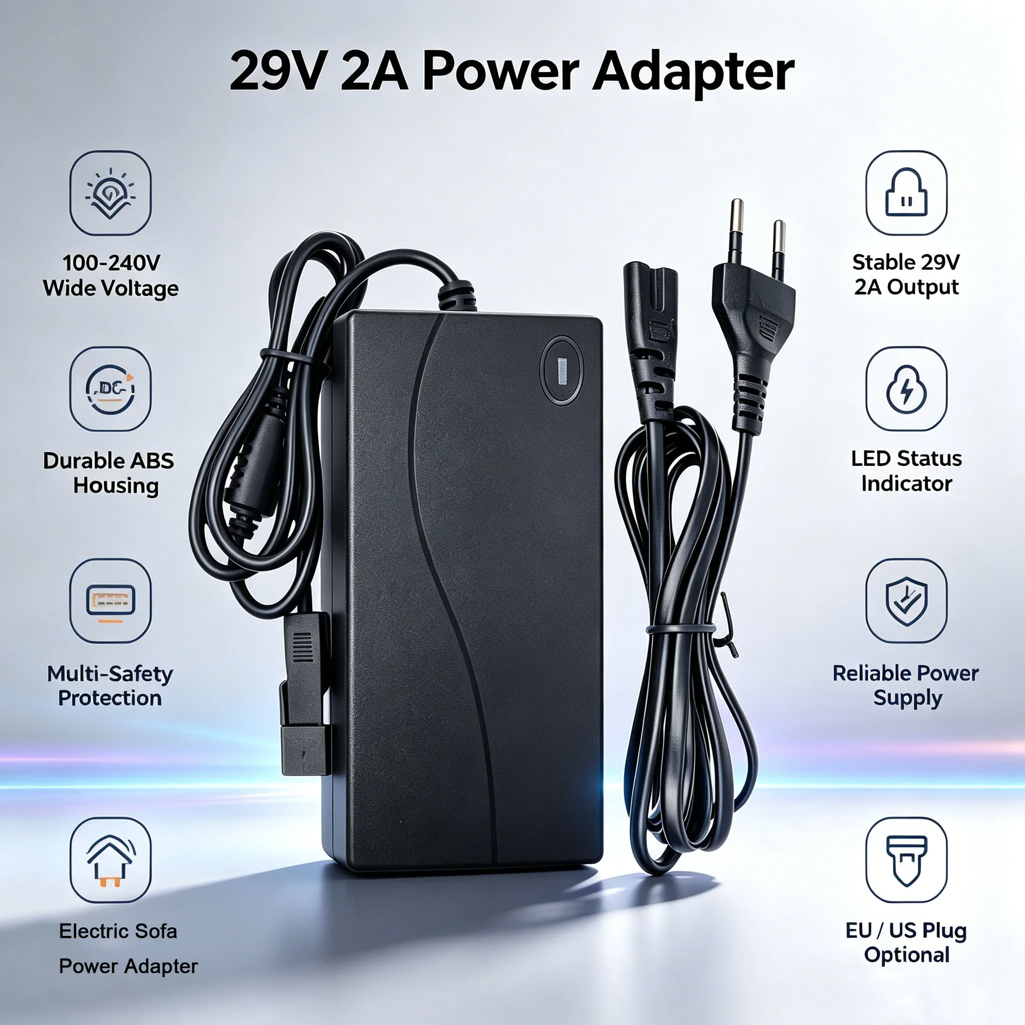 Universal 29V 2A DC Power Adapter Electric Recliner Sofa Chair Adapter TransformerPower Supply with Overload Protection