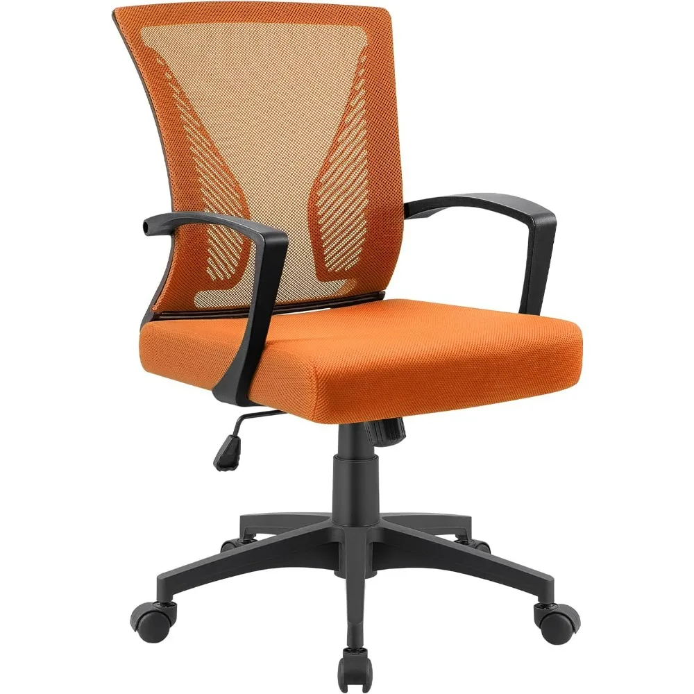 

Furniwell Orange Mid Back Mesh Office Chair Ergonomic Lumbar Support Swivel Rolling Task Chair With Armrest