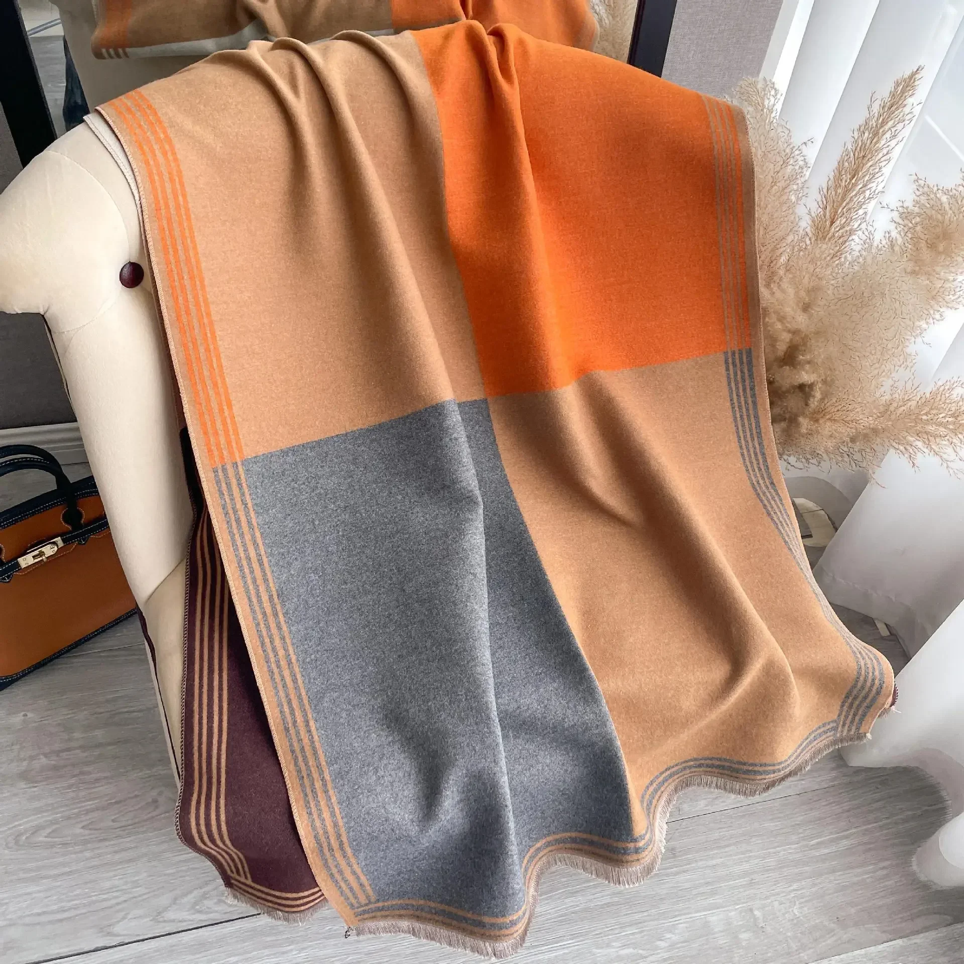 Thick Winter Poncho Women Scarf Luxury Floral Warm Shawl and Wrap Cashmere Pashmina Scarves Design Blanket Bufanda Echarpe 2023