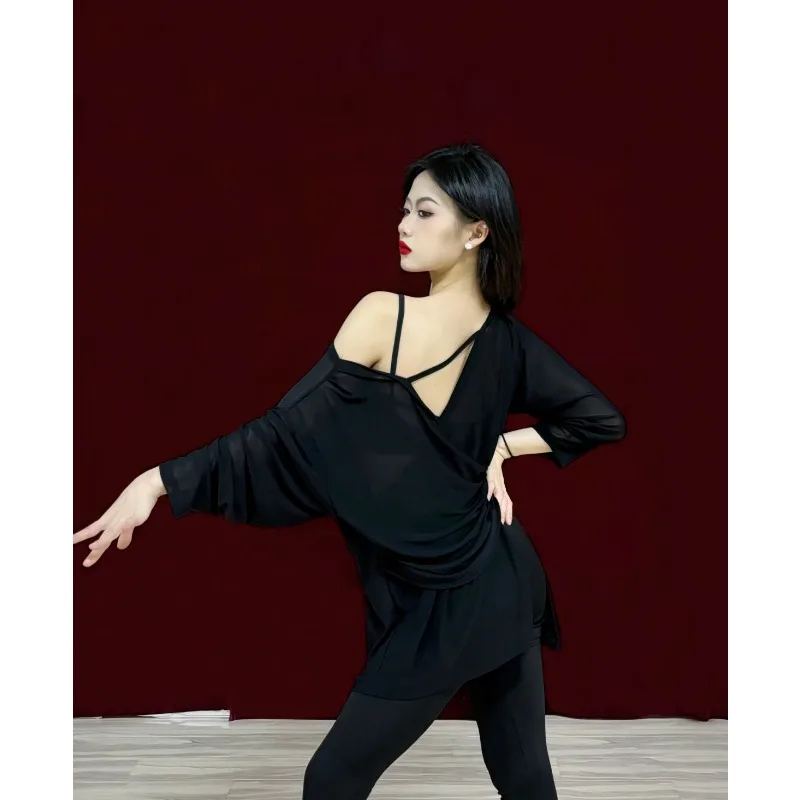 Abito da ballo latino personalizzato Camicia con copertura ampia Manica lunga Abito da pratica di danza standard nazionale R126